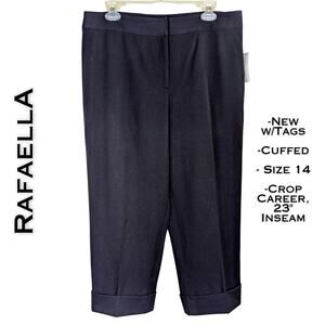 Rafaella Cropped Cuffed Dress Pants 14 Black Stretch Career Comfort Uptown NEW